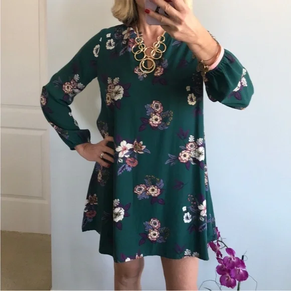Floral Long Sleeve Tunic Dress - Picture 1 of 6